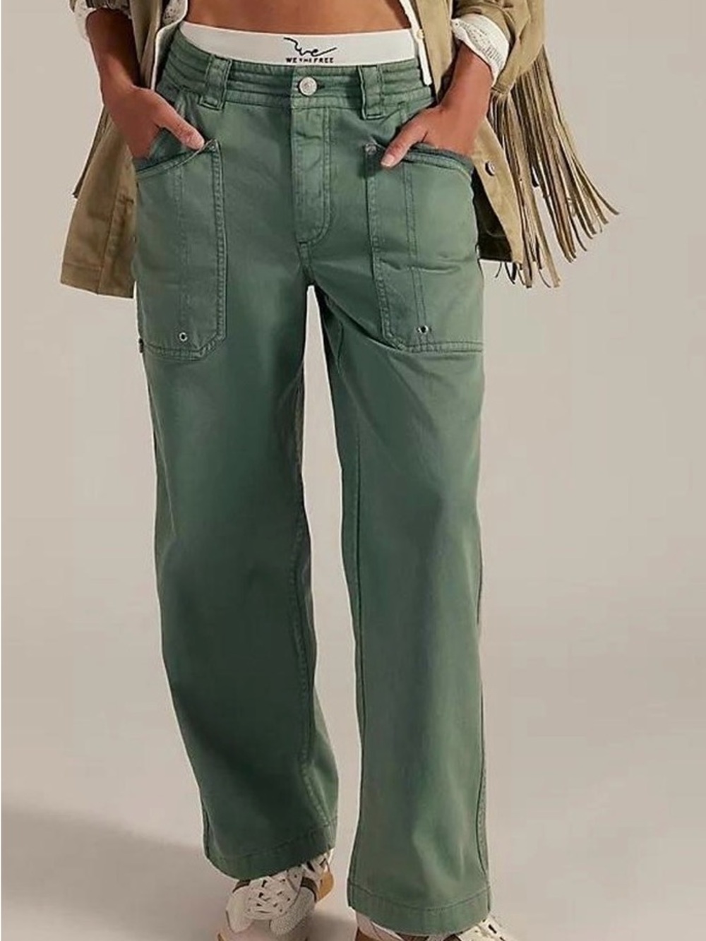 We The Free Sage Just in Time Green Utility Wide-Leg Slouch Pants